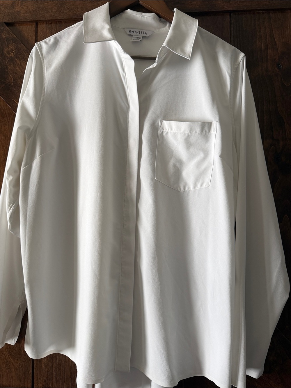 Athleta White Long-Sleeve Stretchy Button-Up Shirt sz Large